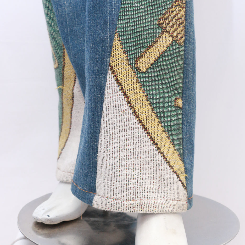 CR7070 Reworked Bell Bottom Flare Denim Jeans with Patchwork