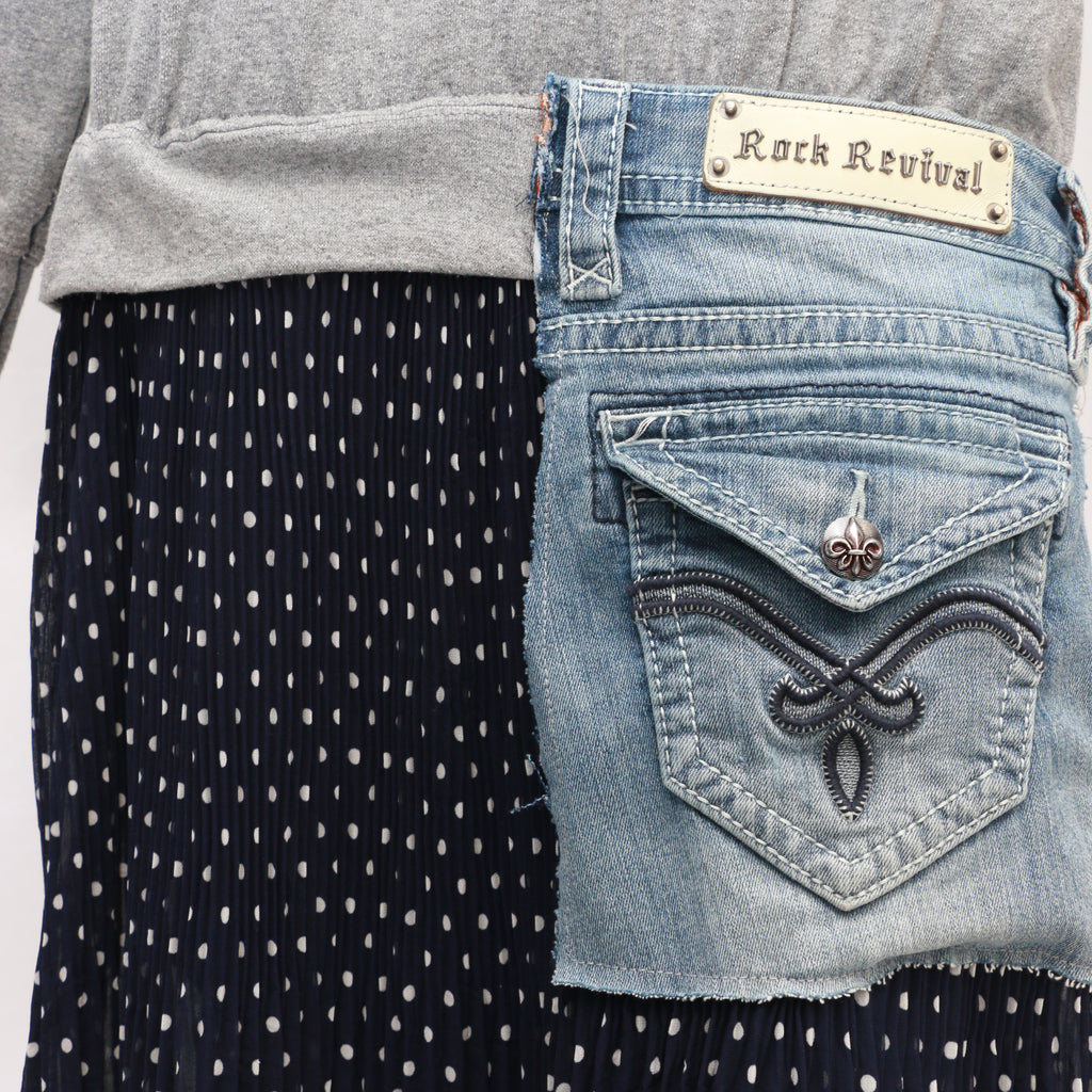 CR130 Reworked Ladies Full Length Dress Sweatshirts with Denim Pockets