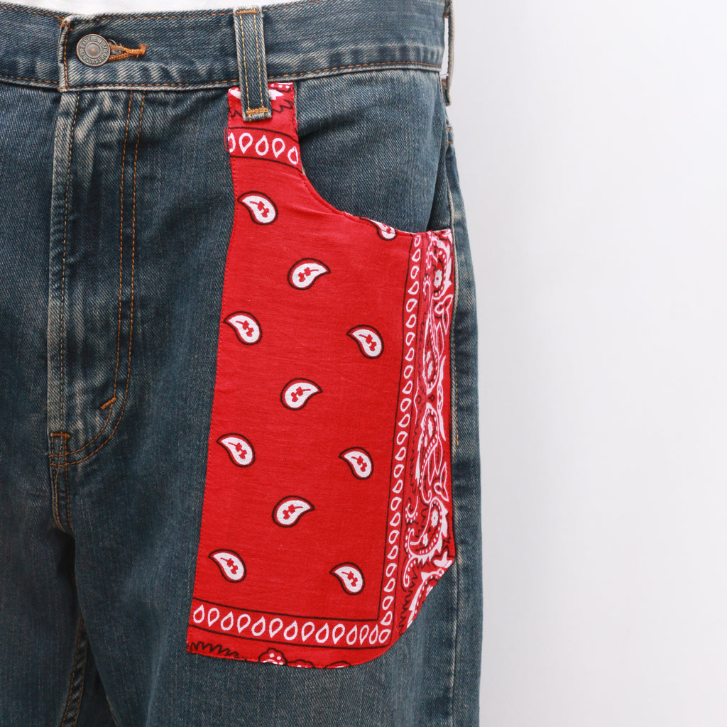 CR981 Men Reworked Branded Denim With Hanky Design