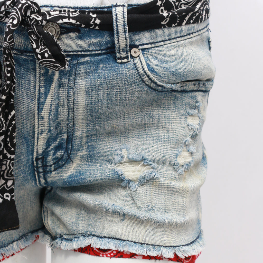 CR025 Reworked Shorts with Bandana Belt and Bottom Hem