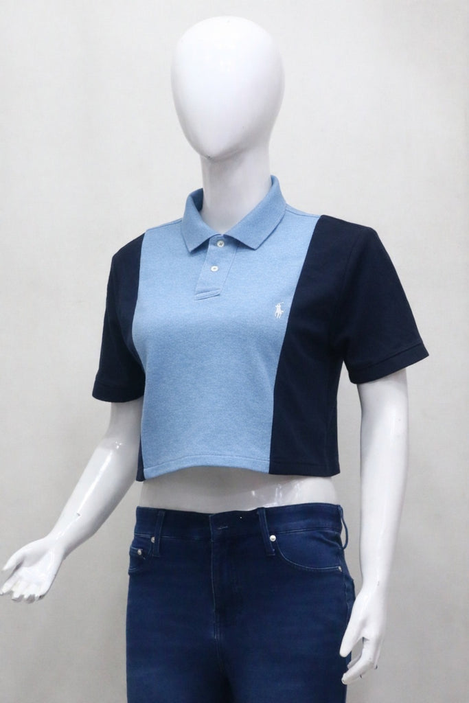 CR1421 Rework Color Block Branded Crop Top – Dual Tone Panel Tee