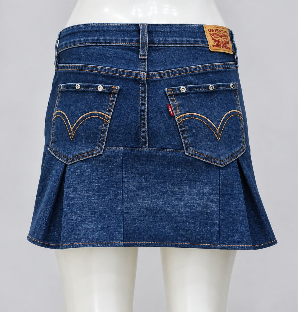 CR2277 UPCYCLED LACE-UP DENIM MINI SKIRT