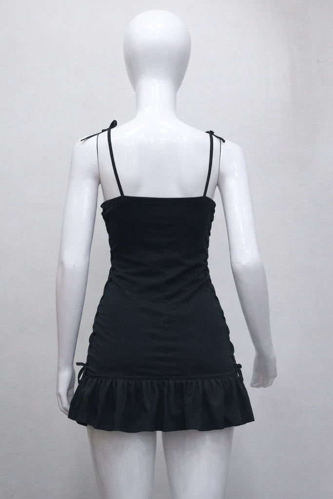 CR1408 Reworked Graphic Ruched Mini Dress with Ruffle Hem