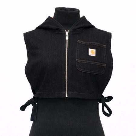 CR2051 Upcycled Cropped Hooded Denim Utility Vest