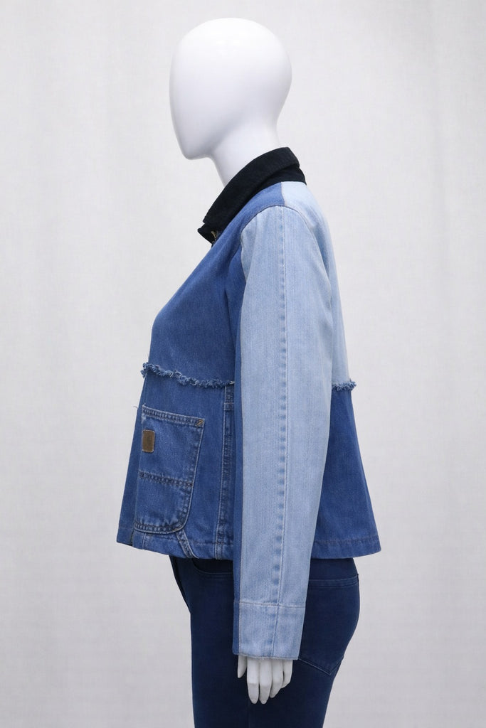 CR1411 Rework Two-Tone Denim Zip Jacket – Contrast Panel Workwear Style