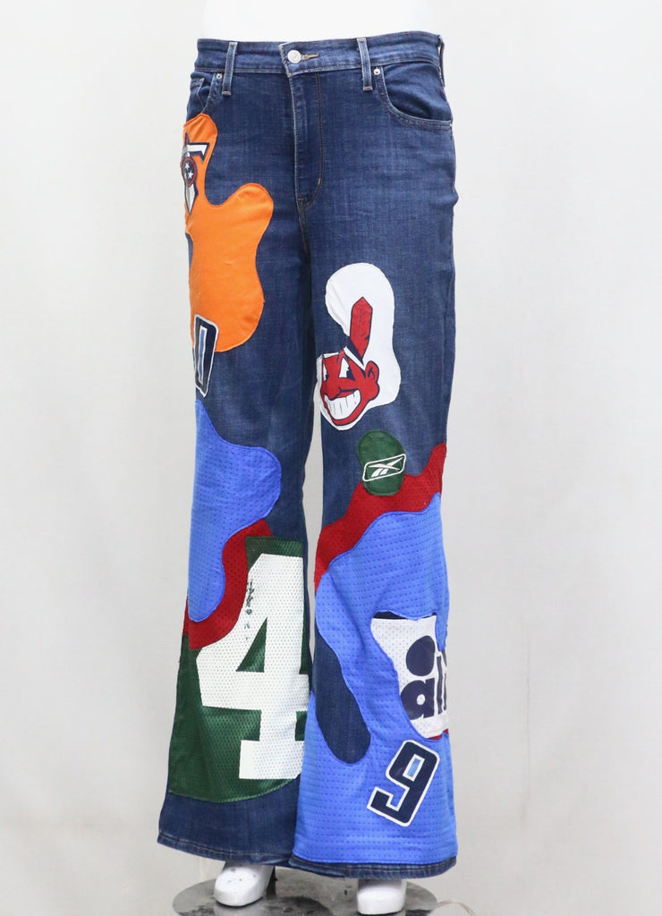 CR1303 Patchwork Graphic Flare Jeans – Rework Streetwear Denim