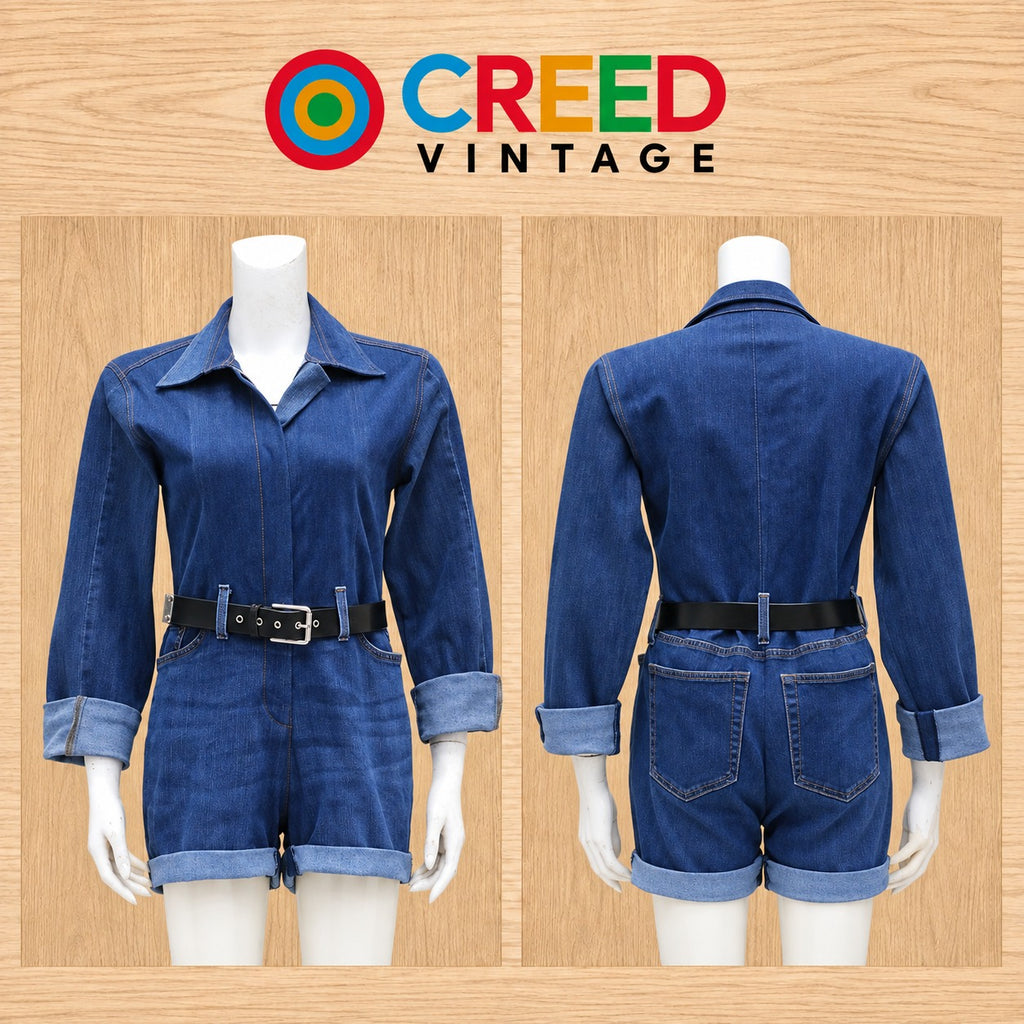 CR2280 UPCYCLED DENIM BELTED ROMPER