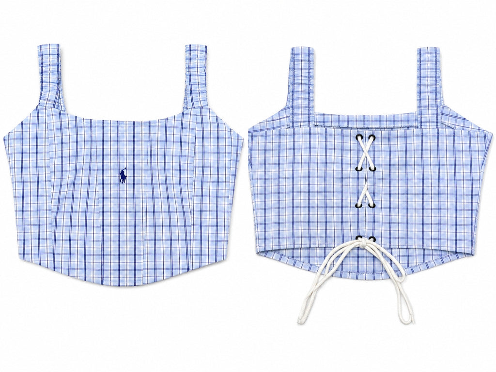 CR1808 UPCYCLED LACE-UP CHECK CORSET TOP