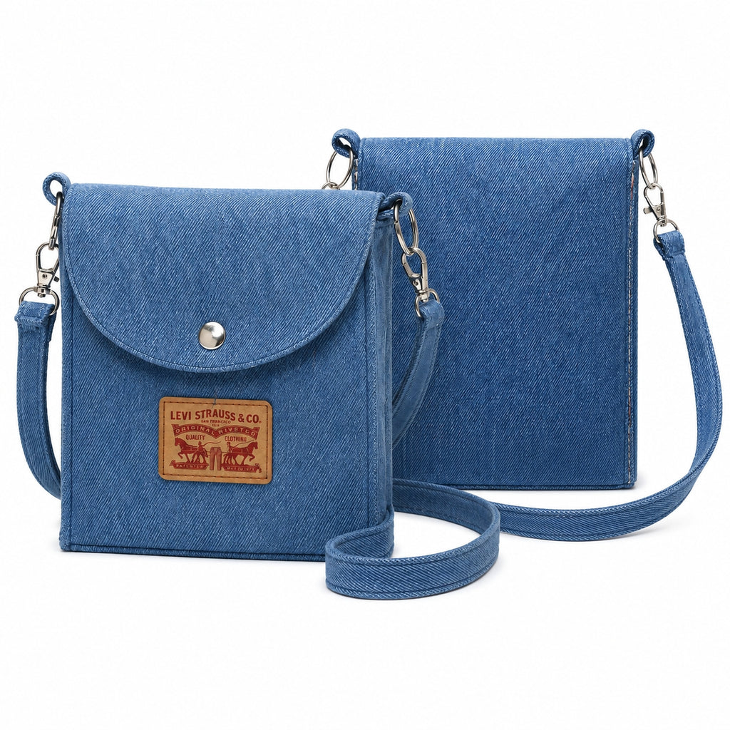 CR1935 UPCYCLED DENIM FLAP CROSSBODY BAG
