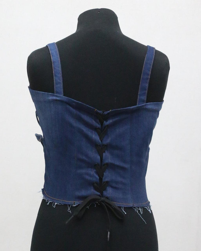 CR1398 V-Line Rework Denim Corset Top