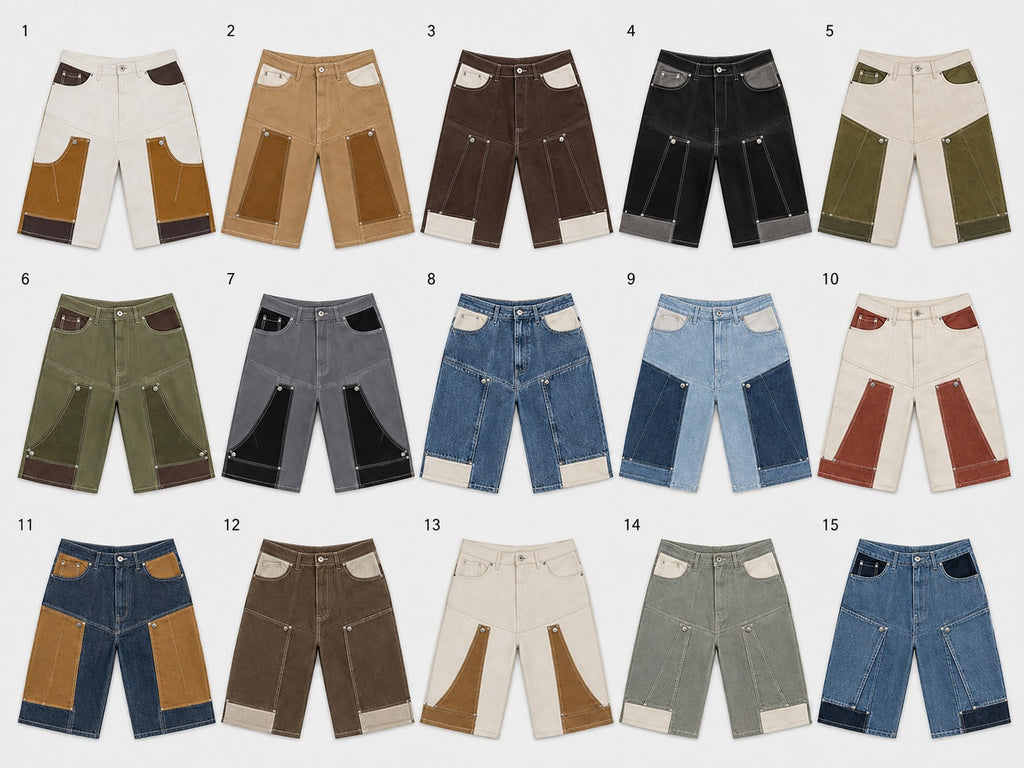 CR2214 UPCYCLED CARHARTT COLOR-BLOCK UTILITY JORTS