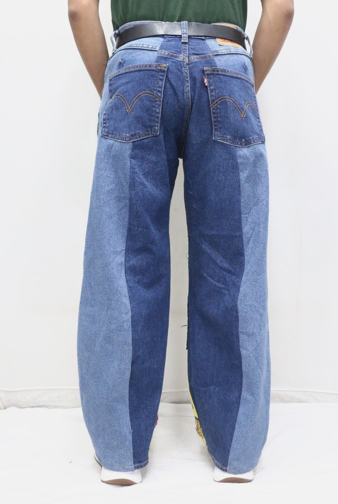 CR1237 Upcycled Graphic Patchwork Denim Jeans