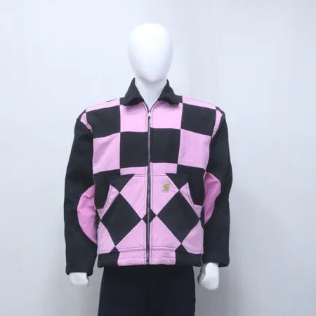 CR1228 Upcycled Pink & Black Checkerboard Work Jacket