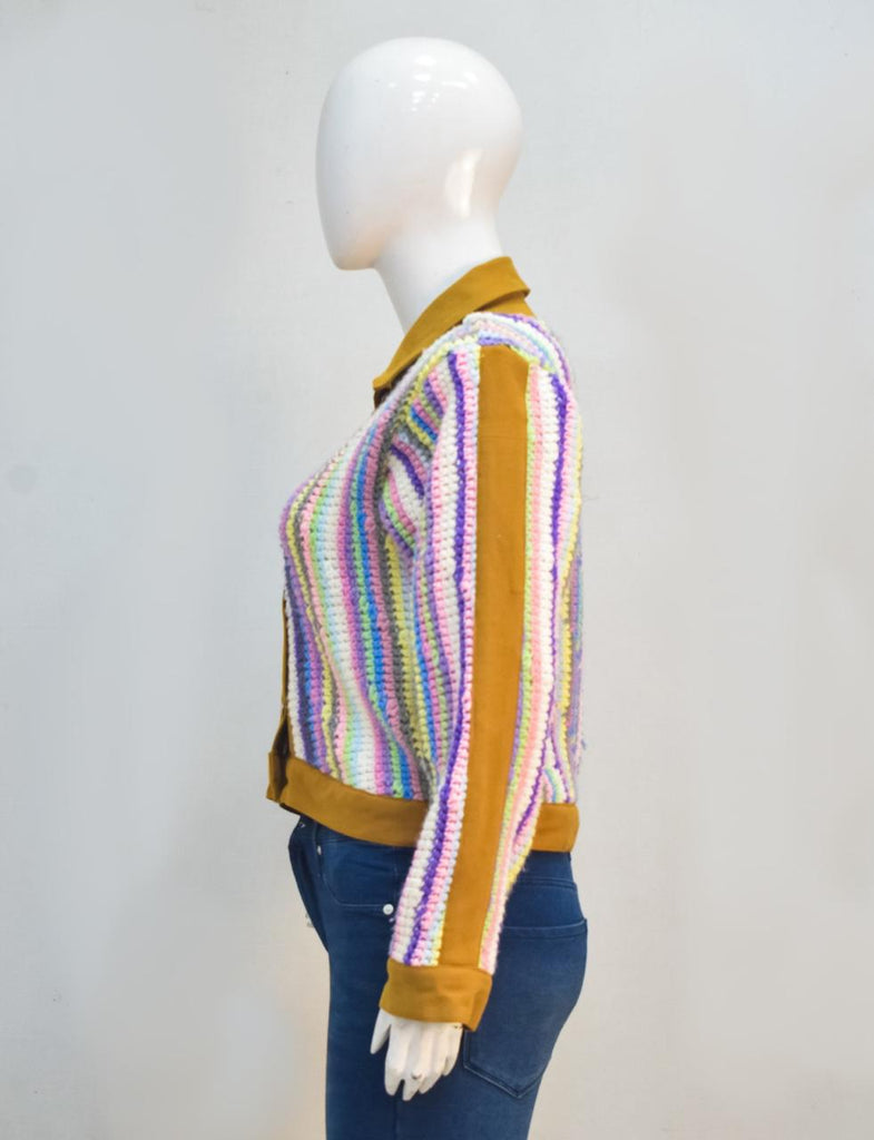 CR2284 UPCYCLED CROCHET & WORKWEAR CROP JACKET