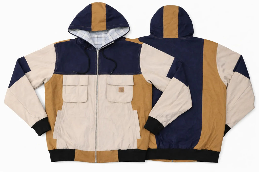 CR1452 Upcycled Hooded Patchwork Workwear Jacket