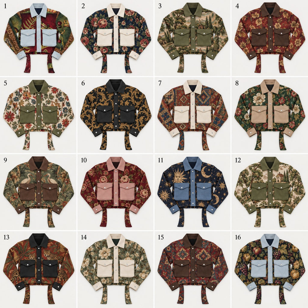 CR2265 UPCYCLED TAPESTRY CROP UTILITY JACKET