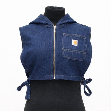 CR2051 Upcycled Cropped Hooded Denim Utility Vest