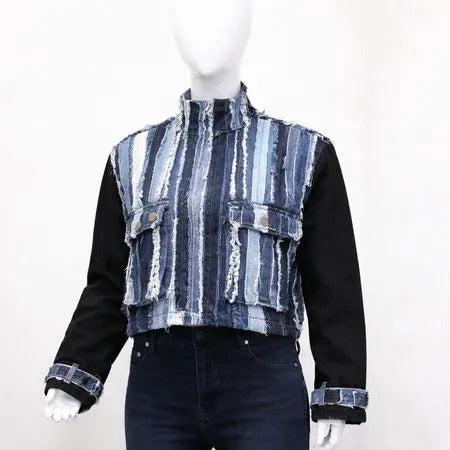 CR2020 Vintage Upcycled Stripe Denim Jacket