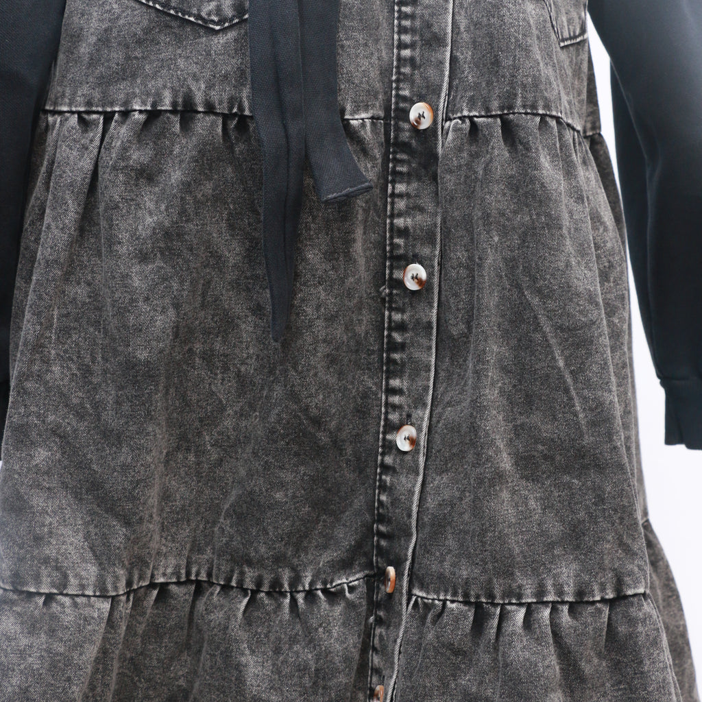 CR412 Ladies Reworked Denim Dress With Elegant Hood