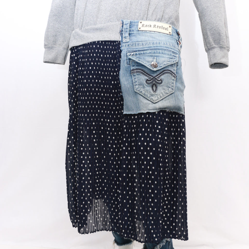 CR130 Reworked Ladies Full Length Dress Sweatshirts with Denim Pockets