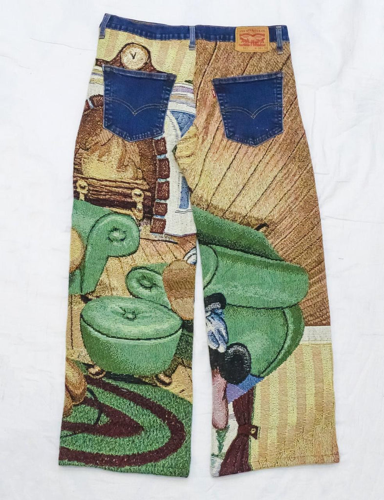CR2273 UPCYCLED TAPESTRY PANEL DENIM JEANS