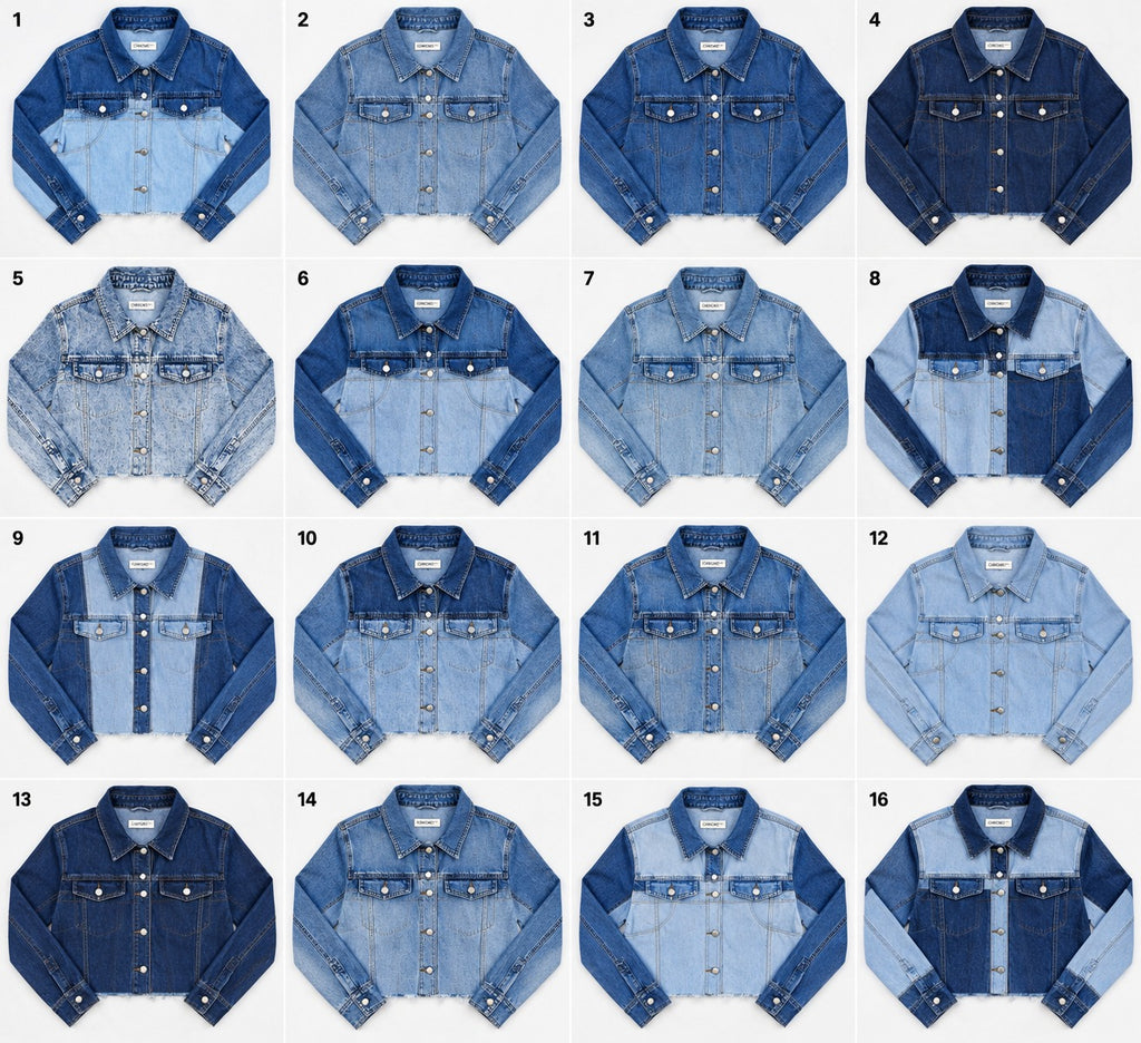 CR2254 UPCYCLED TWO-TONE DENIM CROP JACKET