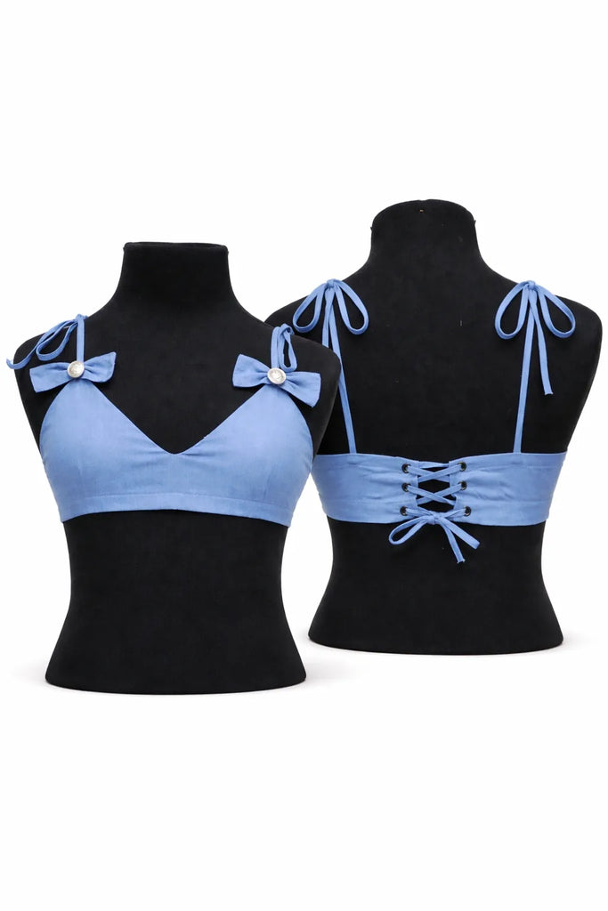 CR1435 Rework Lace-Up Tie Strap Bralette – Bow Detail (Y2K Summer Top)