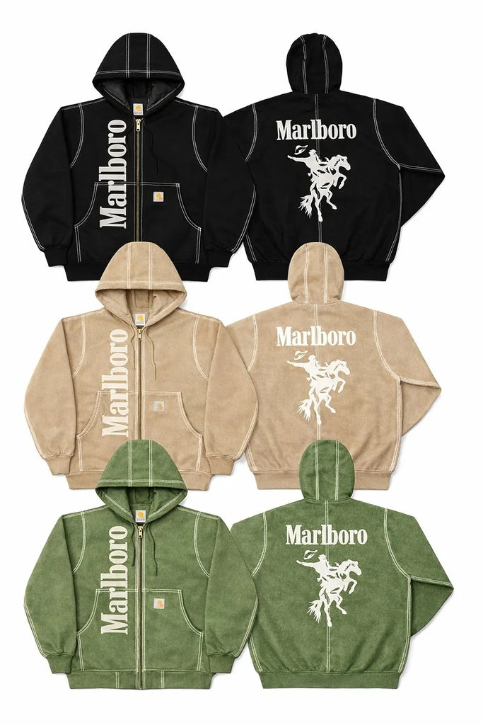 CR31 Rework Carhartt Denim Cowboy Graphic Zip Hoodie – Contrast Stitch Jacket