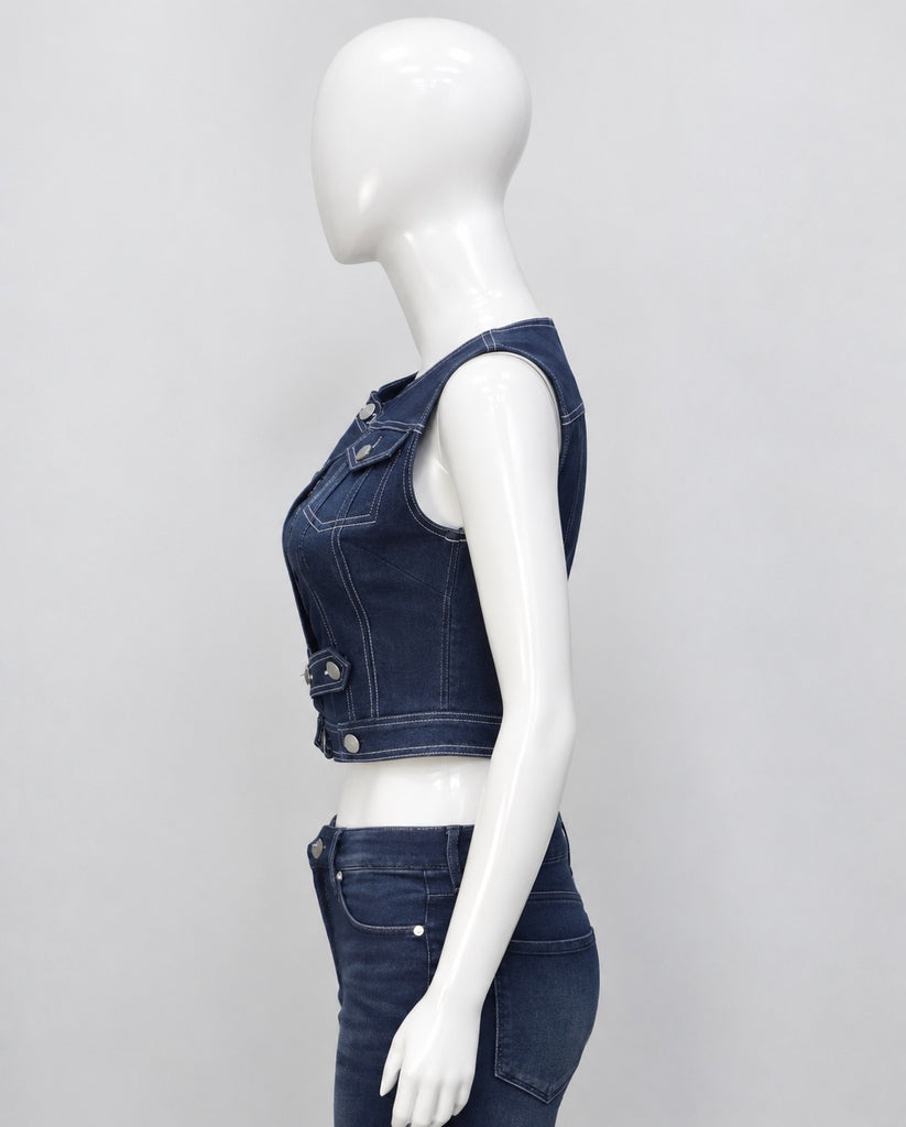 CR2206 UPCYCLED ASYMMETRIC DENIM CORSET VEST