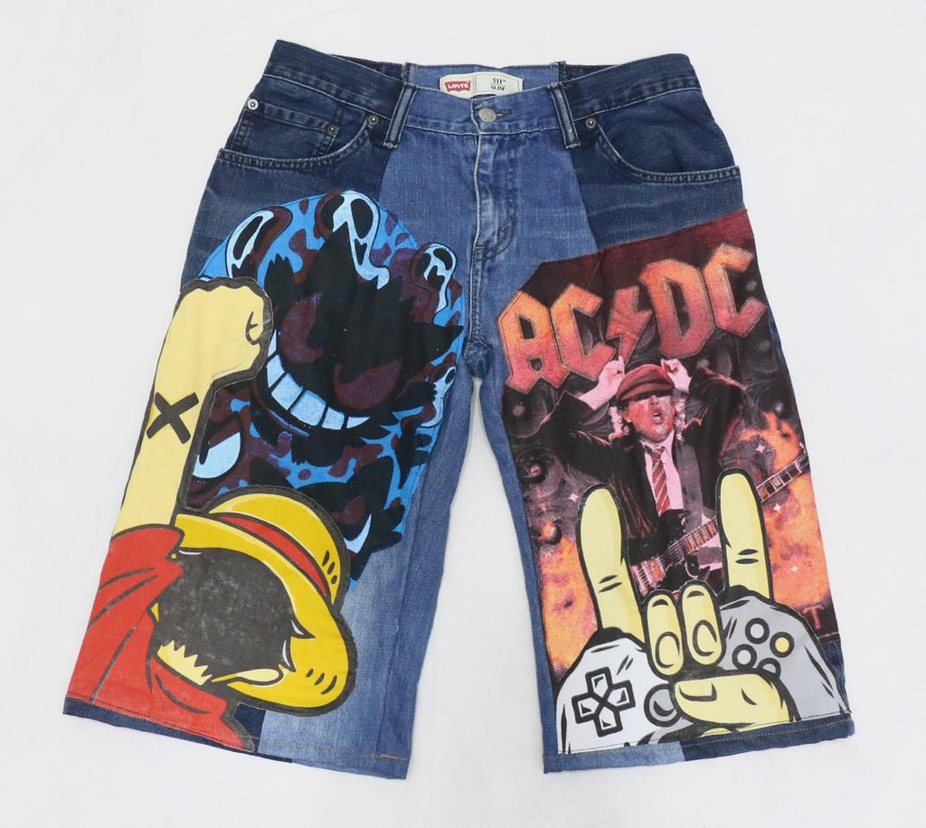 CR1248 Graphic Patchwork Denim Shorts – Rework Streetwear Shorts