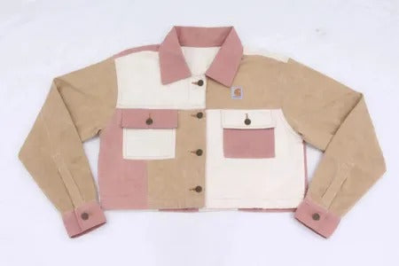 CR1234 Upcycled Two-Tone Utility Cropped Jacket