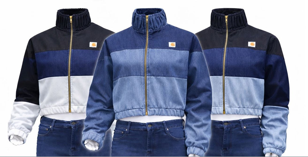 CR1182 Cropped denim jacket with bold color-block panels