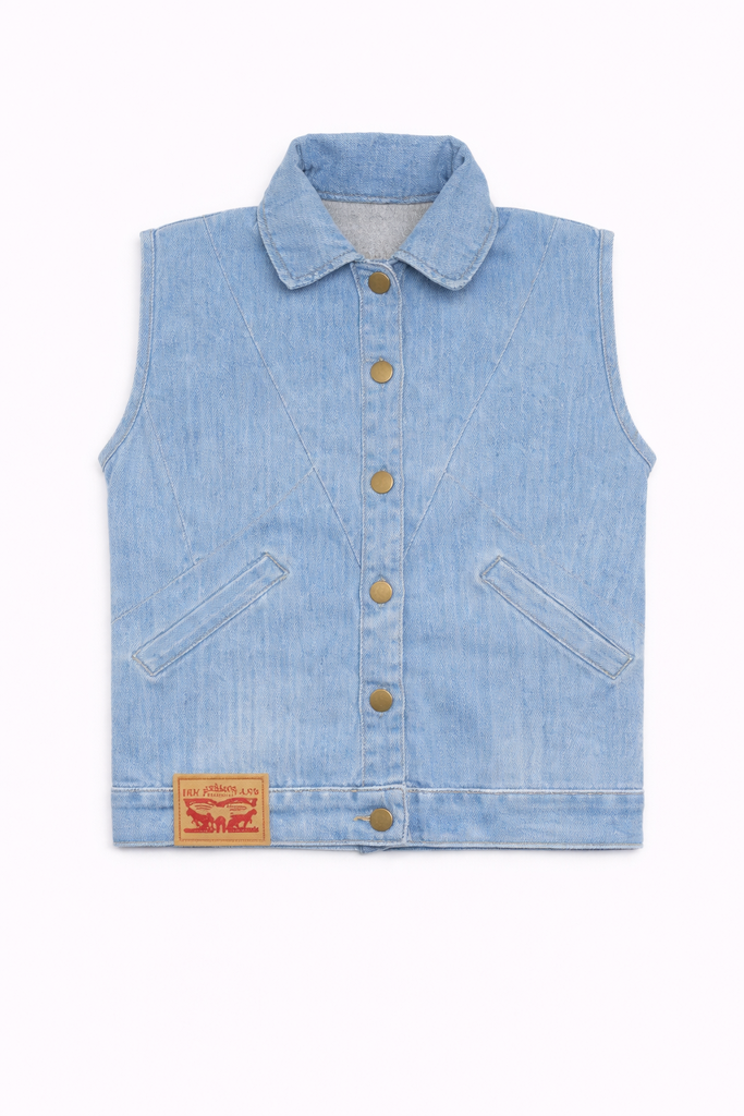 CR1349 Upcycled Denim Snap Button Vest – Dark Wash Rework Piece