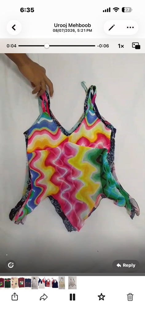 CR121 Upcycled printed chiffon cami tops in mixed floral and colorful prints