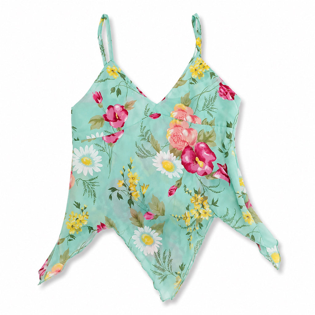 CR121 Upcycled printed chiffon cami tops in mixed floral and colorful prints