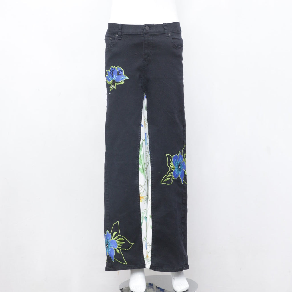 Reworked Embroidered Denim Skirt