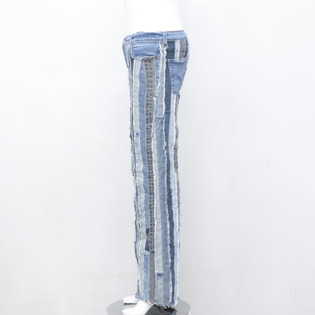 CR0090 Reworked Stripes Patch Denim Jeans