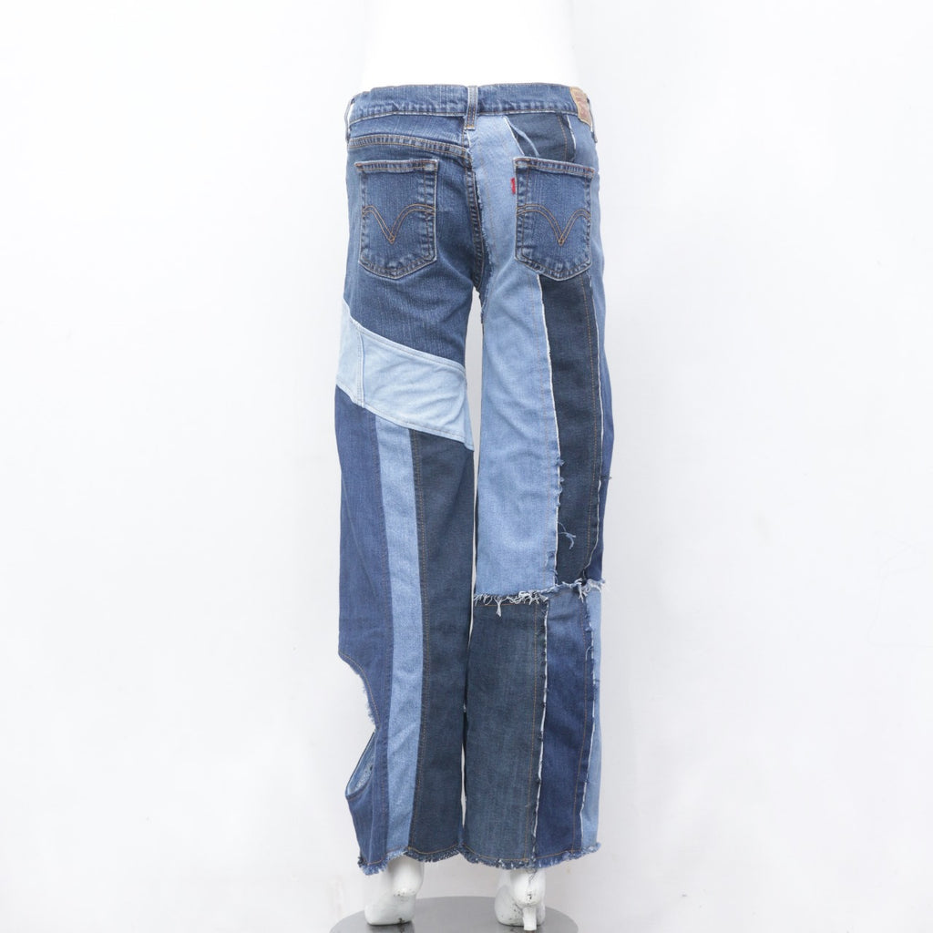 CR0106 Reworked Denim Patch Pant with bottom Side Hole
