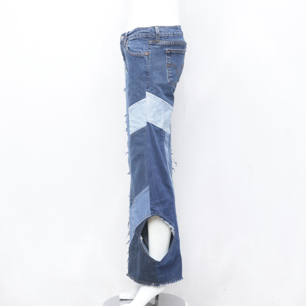 CR0106 Reworked Denim Patch Pant with bottom Side Hole