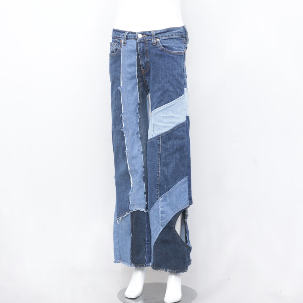CR0106 Reworked Denim Patch Pant with bottom Side Hole