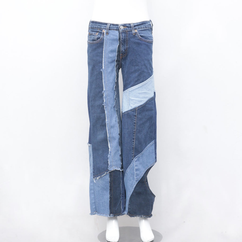 Reworked Denim Patch Pant with bottom Side Hole