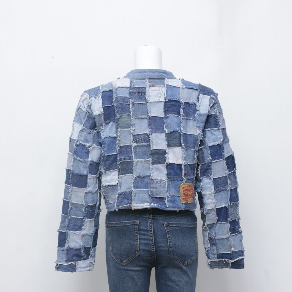 CR0104 Reworked Levi's Denim Patchwork Crop Jacket