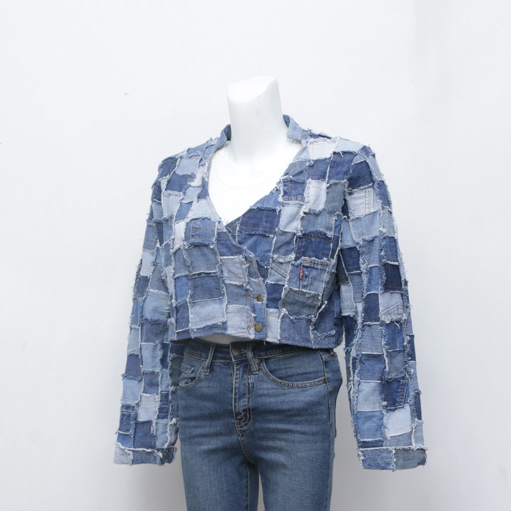 CR0104 Reworked Levi's Denim Patchwork Crop Jacket