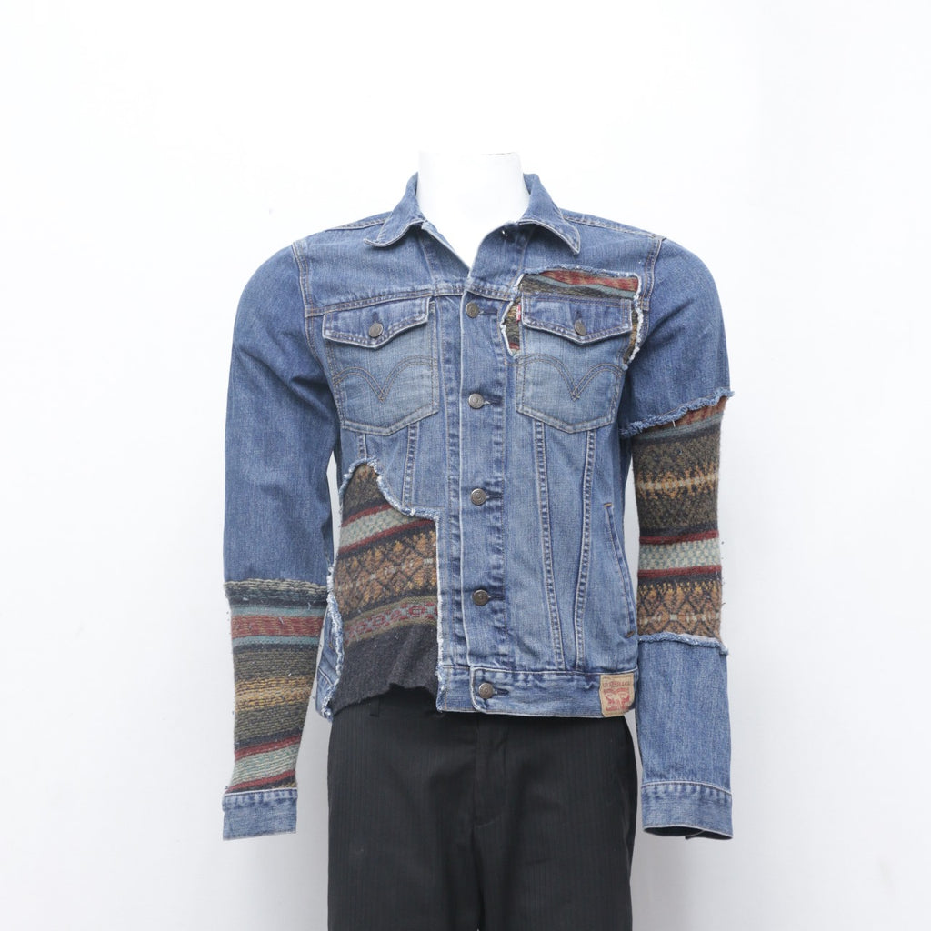 Reworked Sweater Patch Denim Jacket