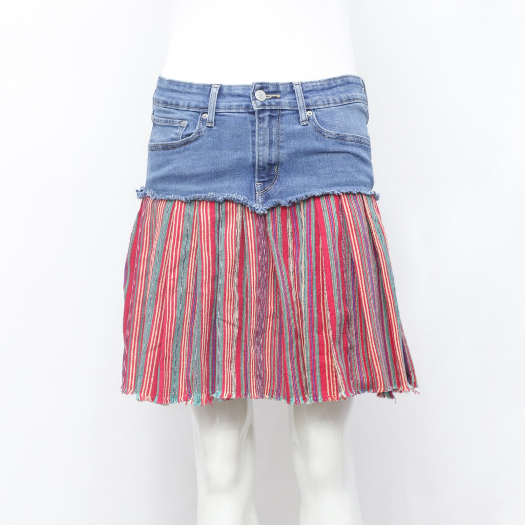 Reworked Half & Half Multicolored Denim Skirt