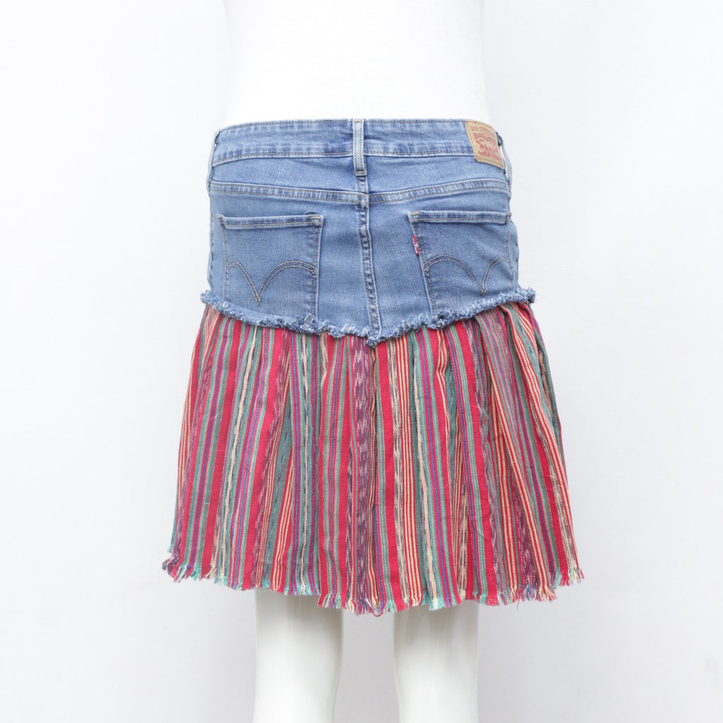 CR0107 Reworked Half & Half Multicolored Denim Skirt