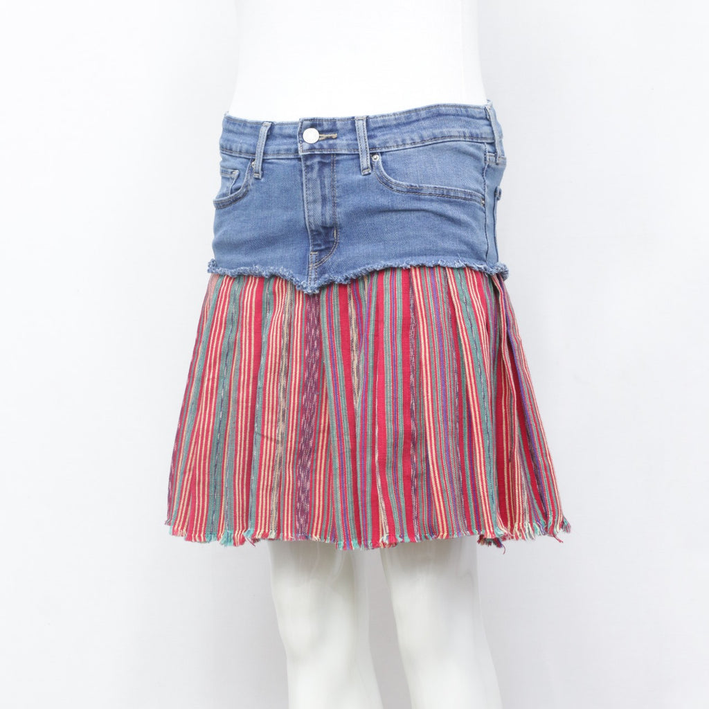 CR0107 Reworked Half & Half Multicolored Denim Skirt