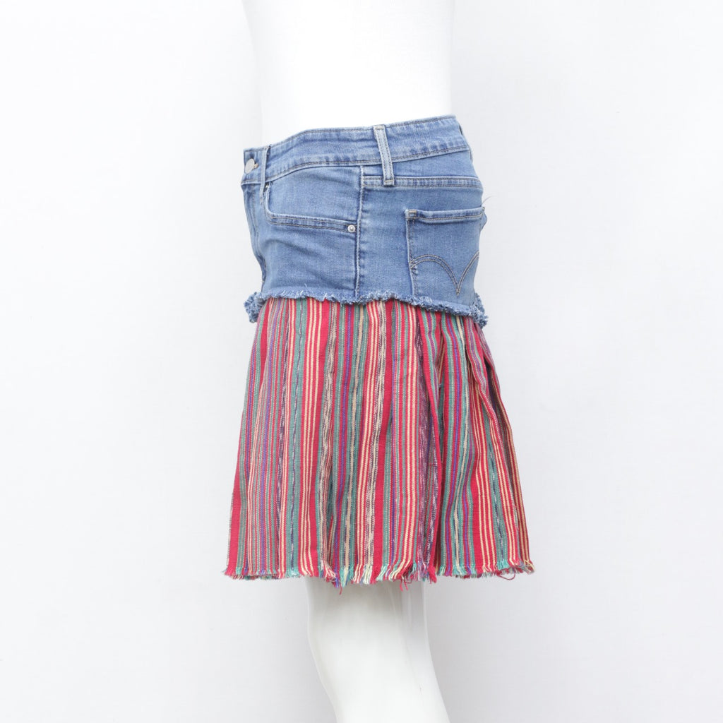 CR0107 Reworked Half & Half Multicolored Denim Skirt