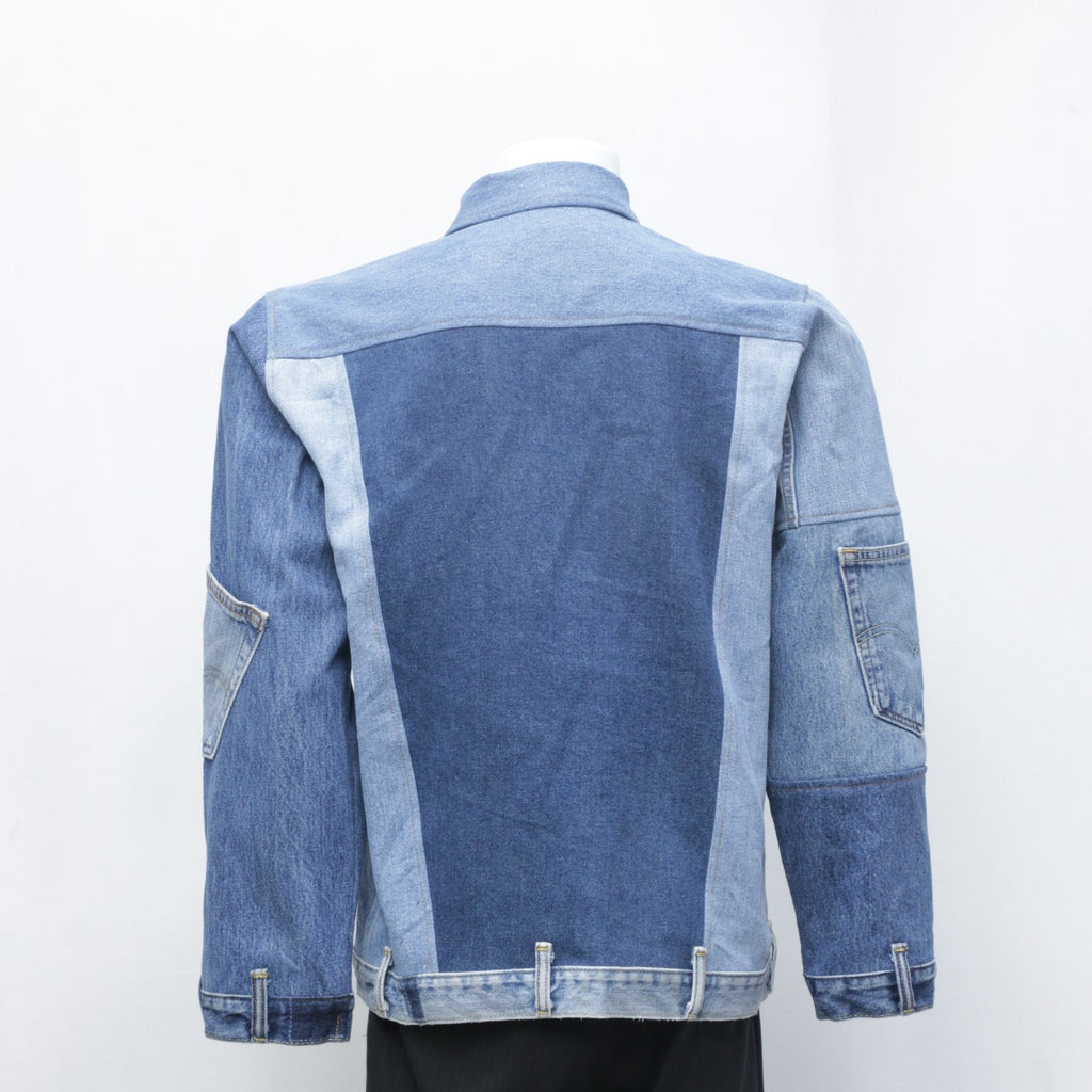 CR0144 Reworked Levi's Denim Patchwork Zipper Jacket