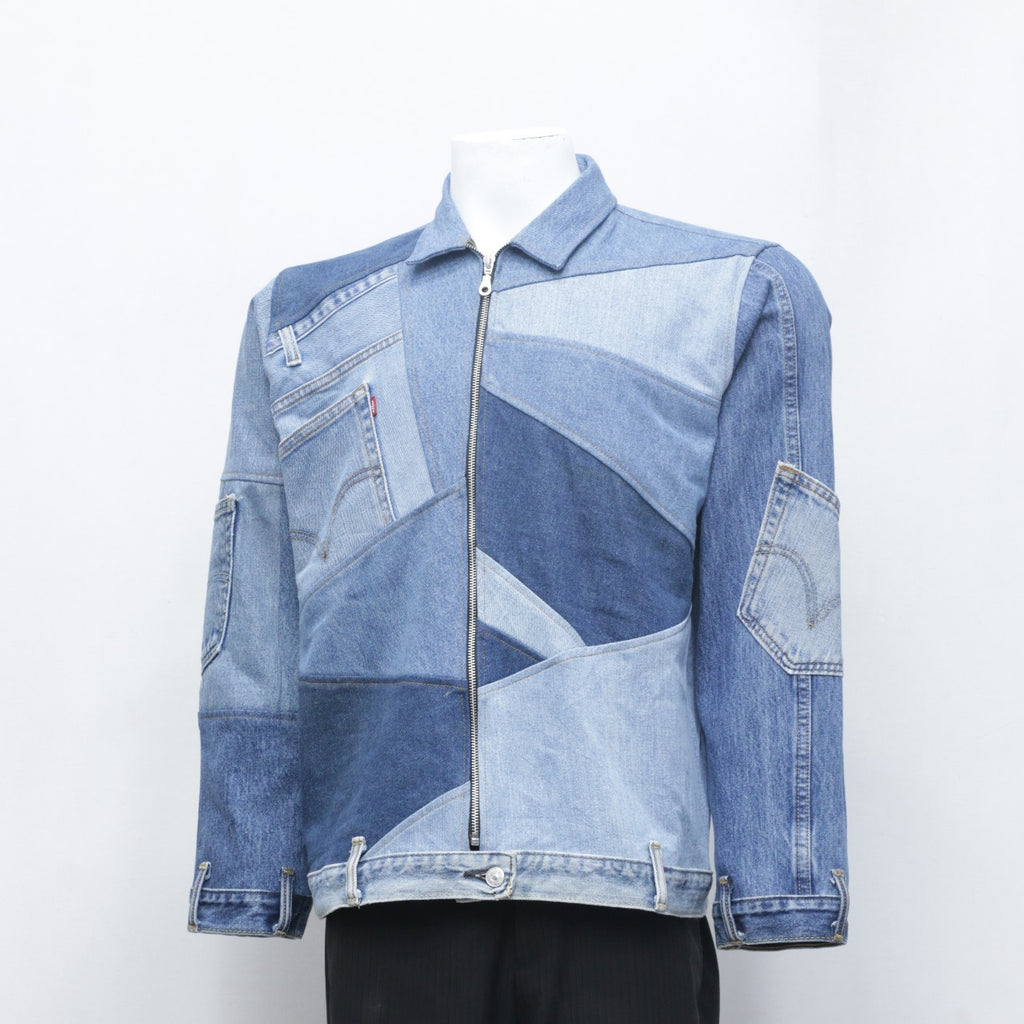 CR0144 Reworked Levi's Denim Patchwork Zipper Jacket